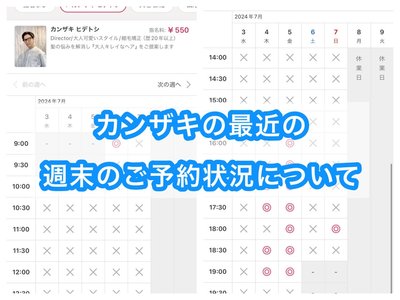 カンザキの最近の週末のご予約状況について